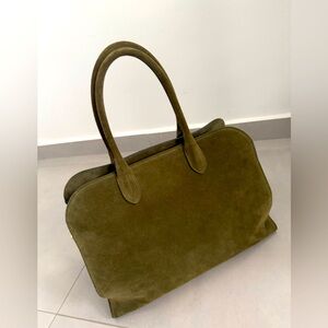 Olive Suede leather Tote Bag: season color.